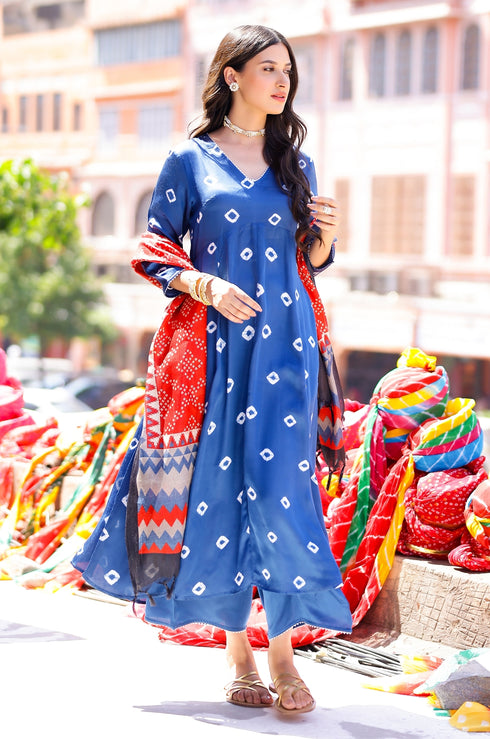 Bandhani A-line Modal Satin Kurta