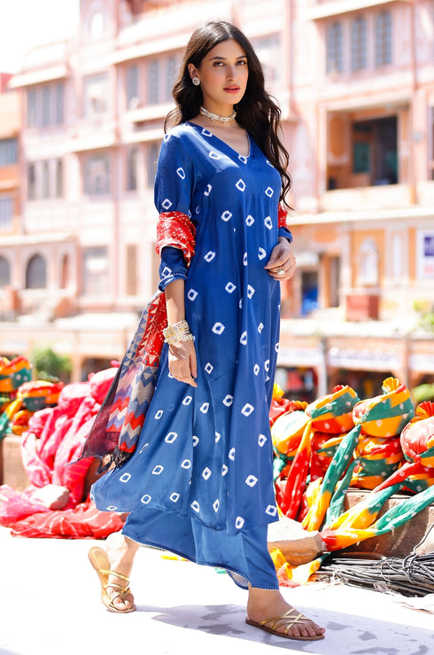 Bandhani A-line Modal Satin Kurta