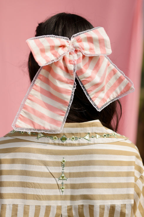 Beige Mirror Embroidered Stripe Shirt