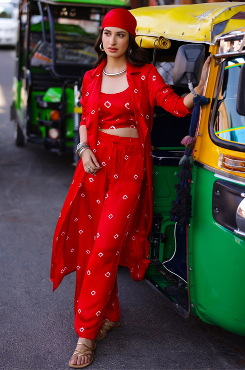 Bandhani Modal Satin Three Piece Set