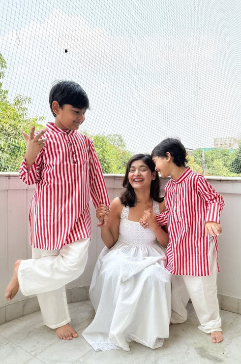 Red Stripe Kurta Pjyama Set (Kids Boy)