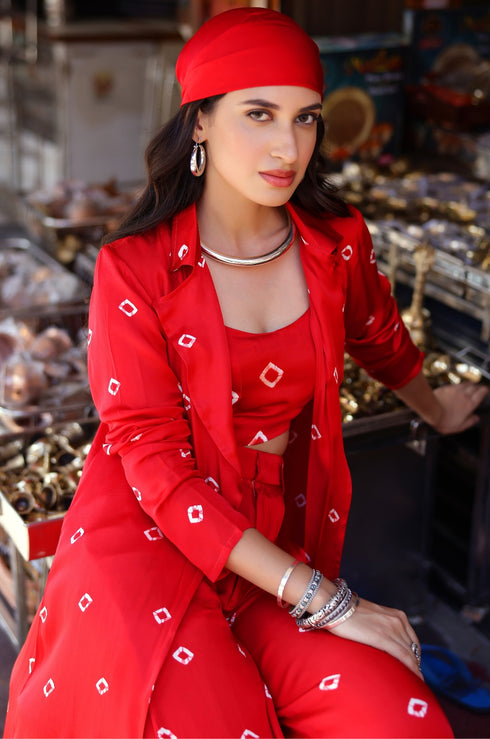 Bandhani Modal Satin Three Piece Set