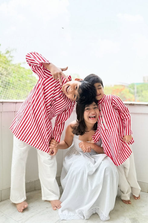Red Stripe Kurta Pjyama Set (Kids Boy)