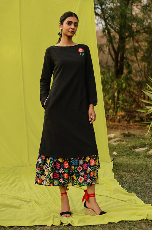 Bold Bloom Black Dress