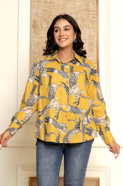 Meow Blue Cotton Shirt