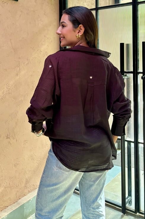 Nayeli Heart Embroidery Shirt (Red & Black)