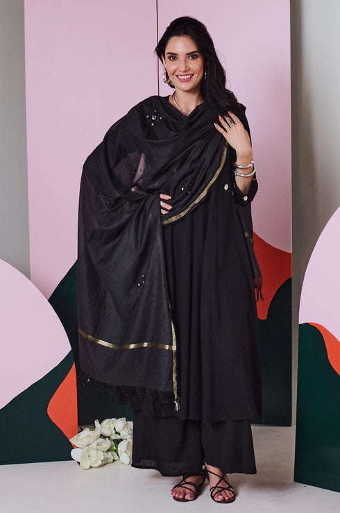 Ajuni White Mirror Embroidered Chanderi Dupatta