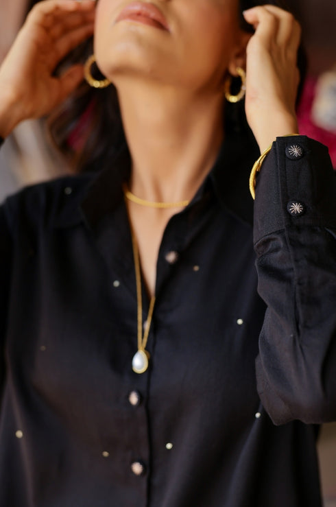 Black Hand Embroidered Evil Eye Shirt