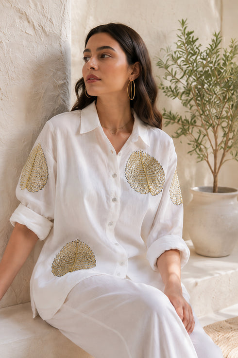 Diyu Sequin Embroidered White Co-Ord Set