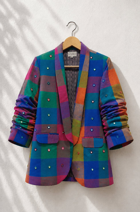 Mosaic Check Mirror Embroidered Boyfriend Blazer | Reserve Yours