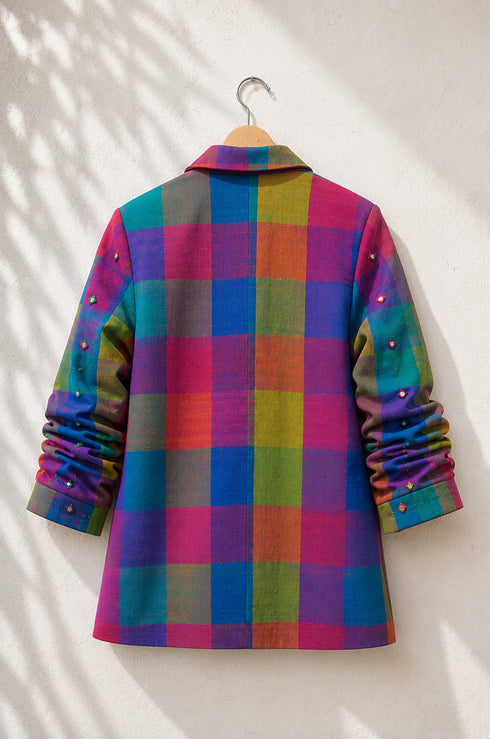 Mosaic Check Mirror Embroidered Boyfriend Blazer | Reserve Yours
