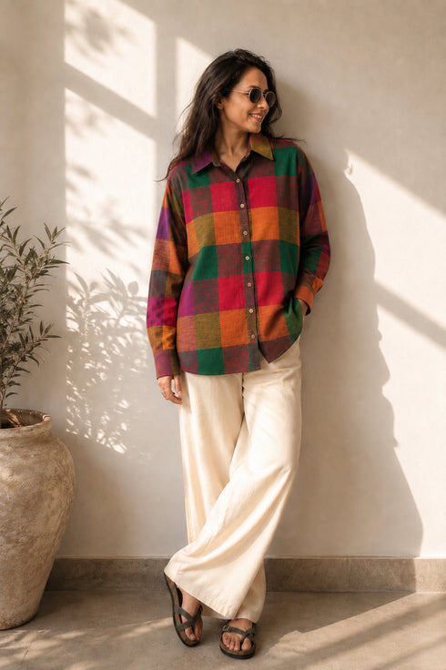 Mosaic Check Full Sleeve Loose Fit Shirt