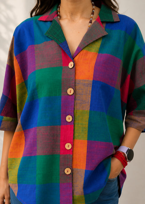 Mosaic Check Half Sleeve Loose Fit Shirt