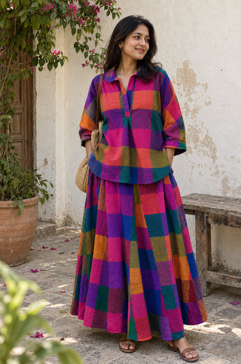 Mosaic Check Top Skirt Set