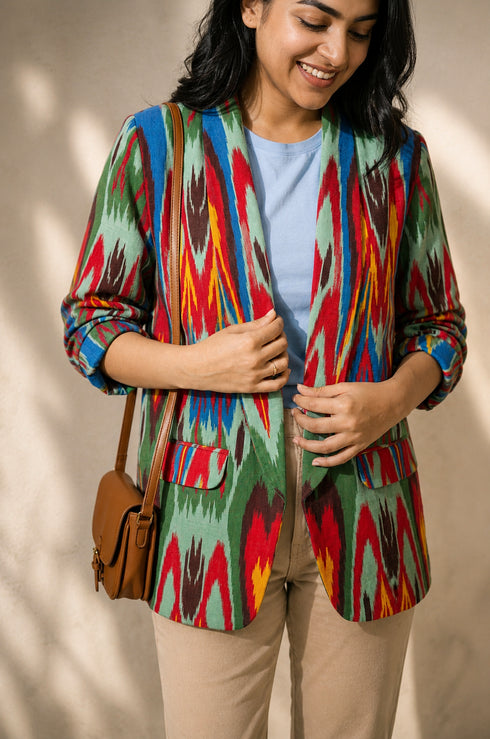 Pistachio Green Ikat Boyfriend Blazer