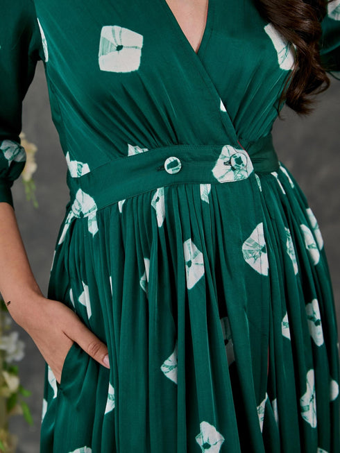 Bandhani Modal Satin Maxi Dress