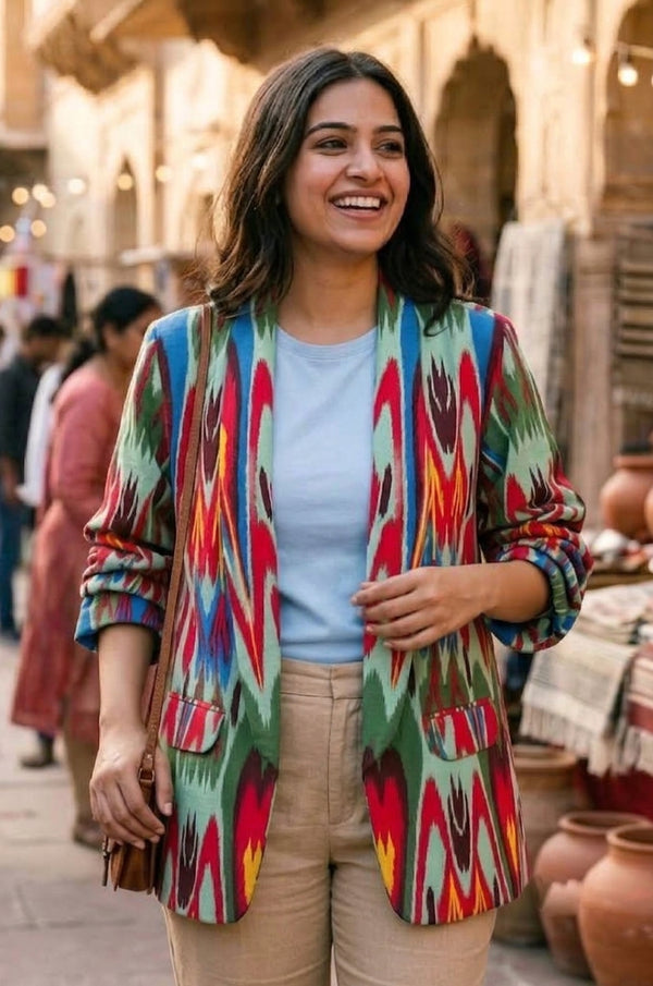 Pistachio Green Ikat Boyfriend Blazer