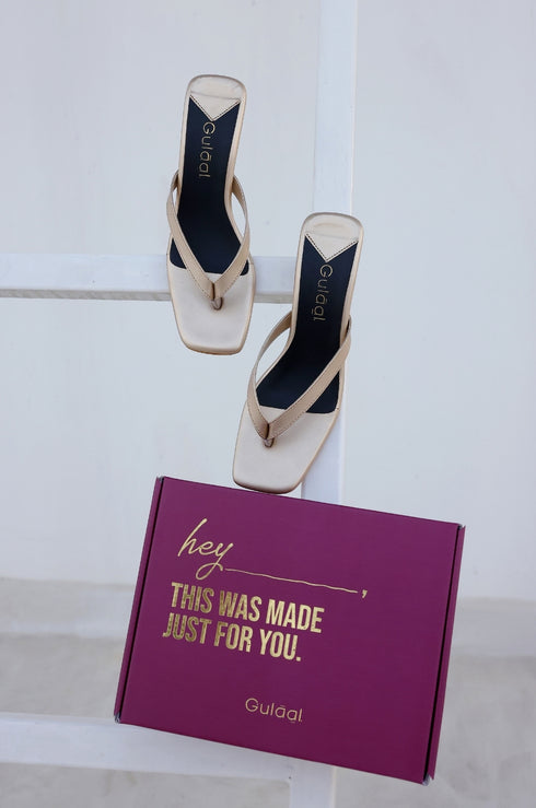Golden Square Toe Flip Flop Heel