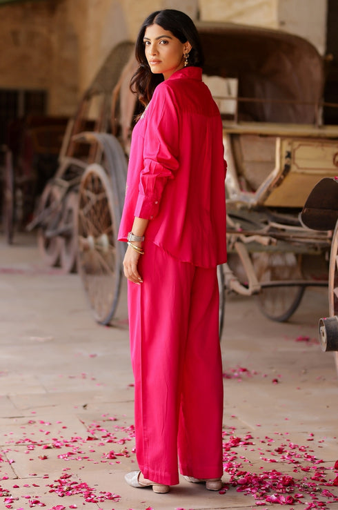 Hot Pink Evil Eye Embroidered Co-ord Set - Set of 2