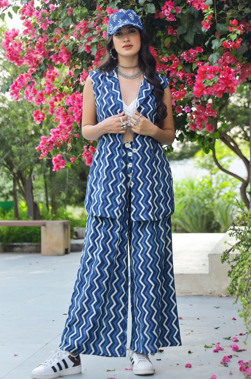Indigo Chevron Dabu Print Co-Ord Set