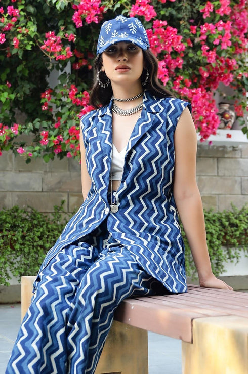 Indigo Chevron Dabu Print Co-Ord Set