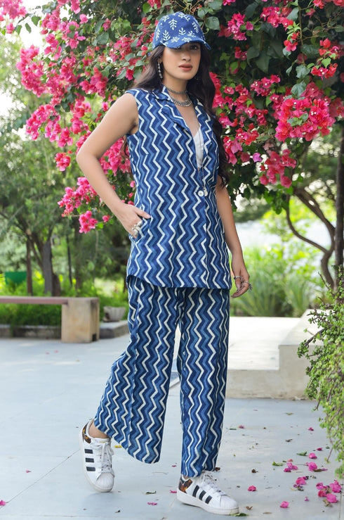 Indigo Chevron Dabu Print Co-Ord Set