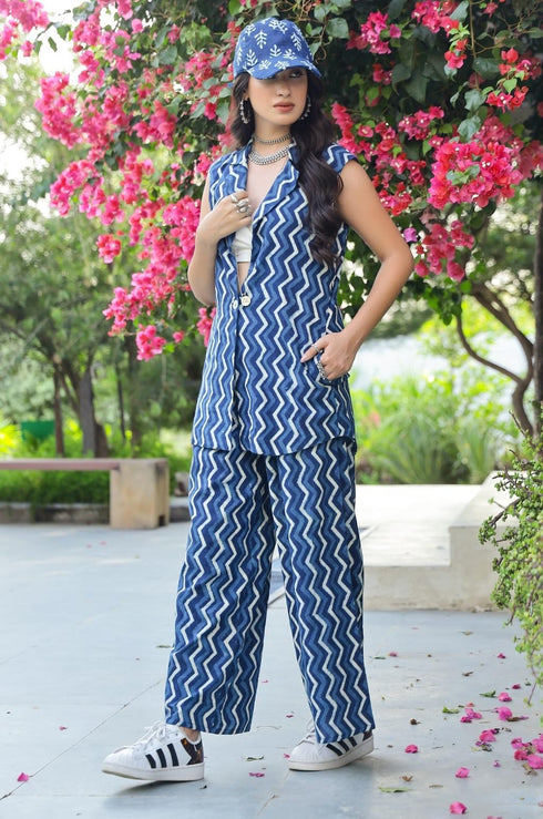 Indigo Chevron Dabu Print Co-Ord Set