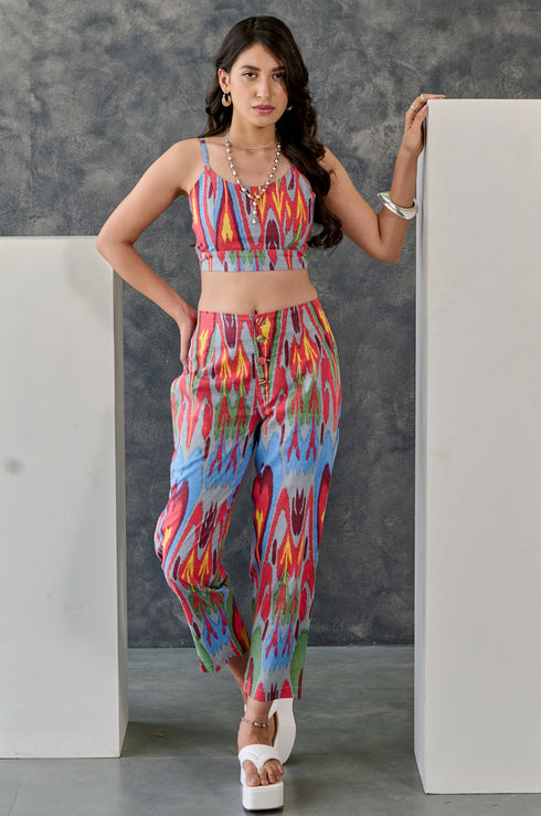 Joyful Grey Ikat Print Cotton Straight Pant