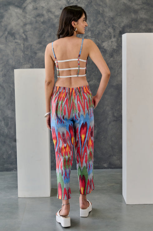 Joyful Grey Ikat Print Cotton Straight Pant