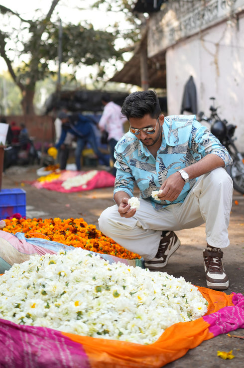 Meow Blue Cotton Men Shirt