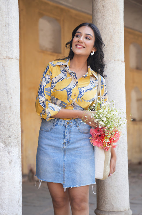Meow Yellow Cotton Shirt