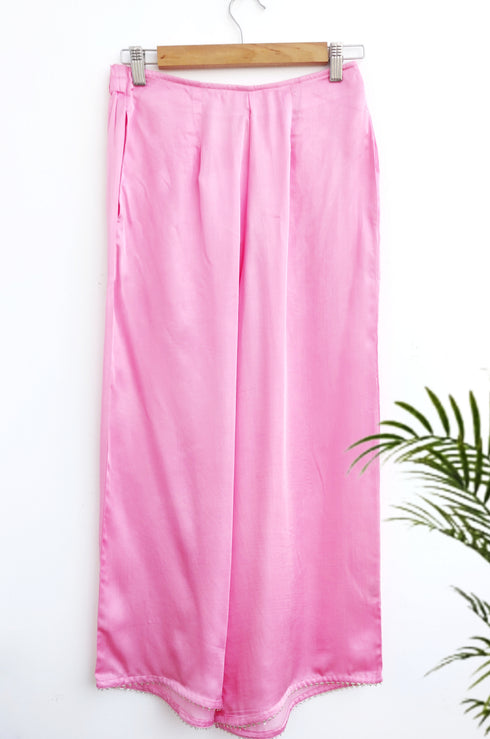 Pink Modal Satin Flared Pant
