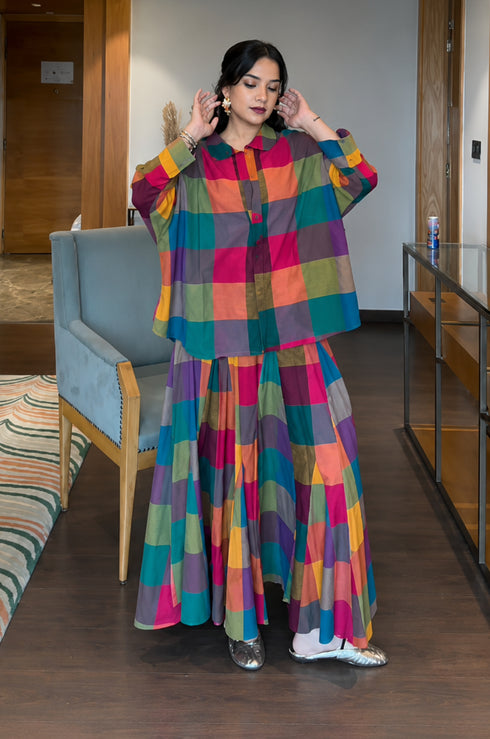 Mosaic Check Top Skirt Set