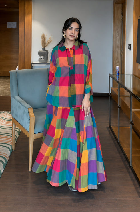 Mosaic Check Top Skirt Set