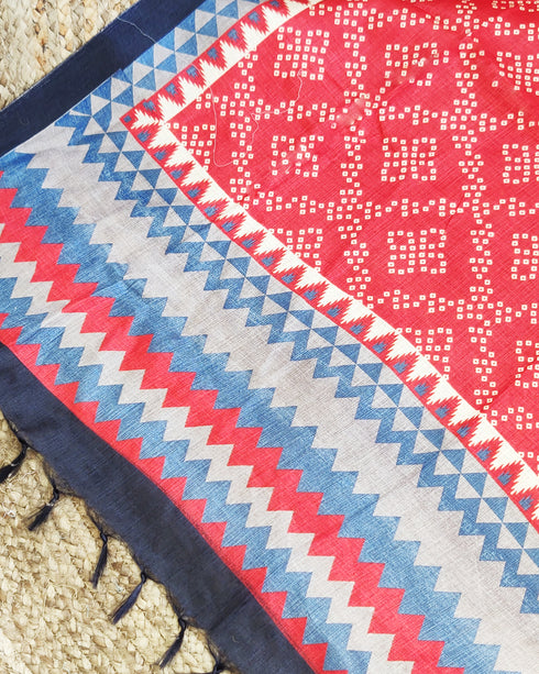 Red Bandhani Woven Bhagalpuri Silk Dupatta