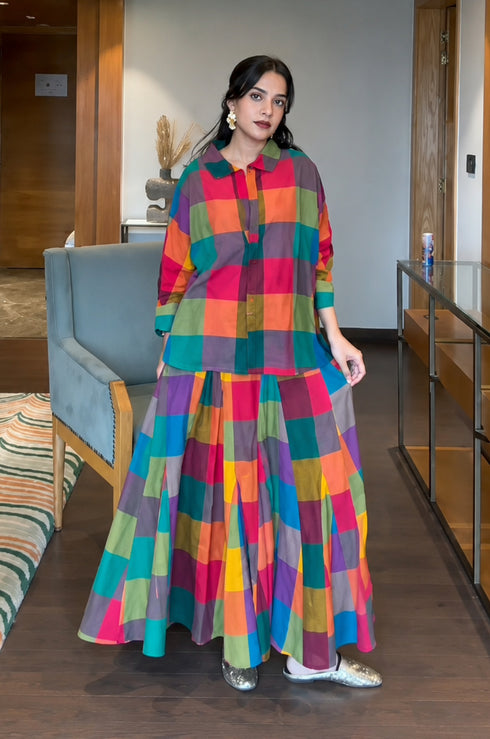 Mosaic Check Top Skirt Set