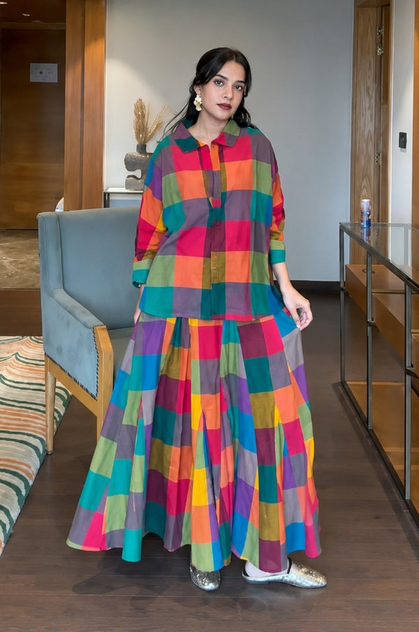 Mosaic Check Top Skirt Set