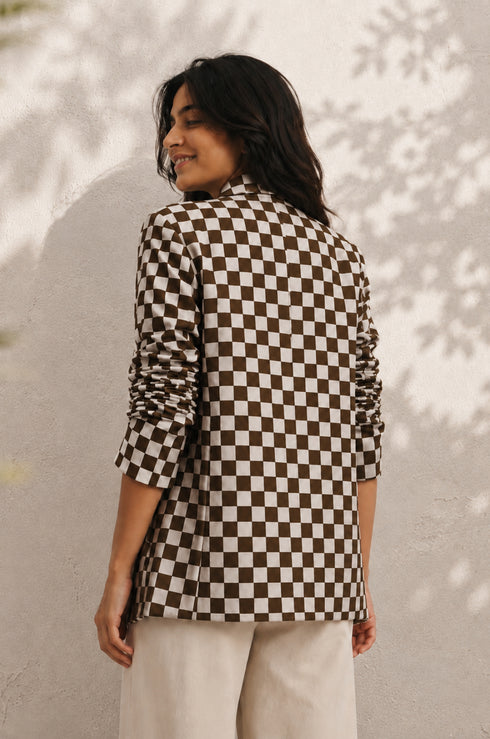 Blush Pink Check Boyfriend Blazer