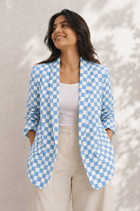Blush Pink Check Boyfriend Blazer