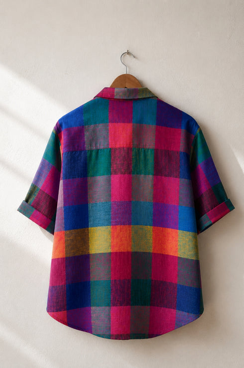 Mosaic Check Half Sleeve Loose Fit Shirt