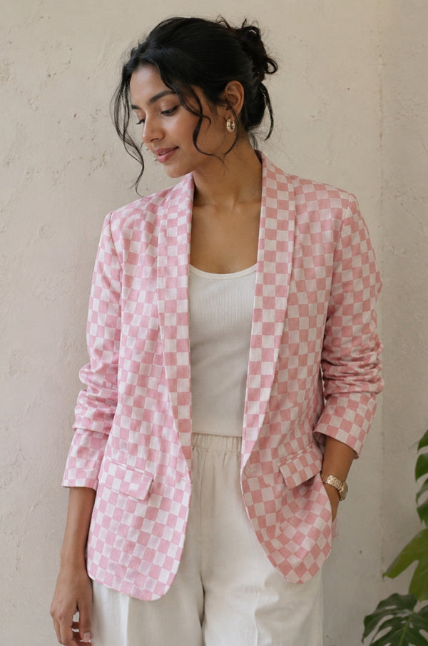 Blush Pink Check Boyfriend Blazer