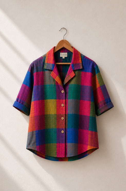 Mosaic Check Half Sleeve Loose Fit Shirt