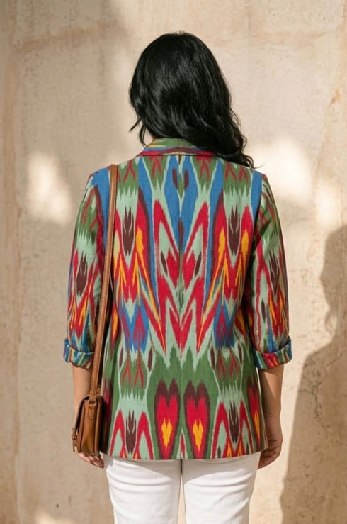 Pistachio Green Ikat Boyfriend Blazer