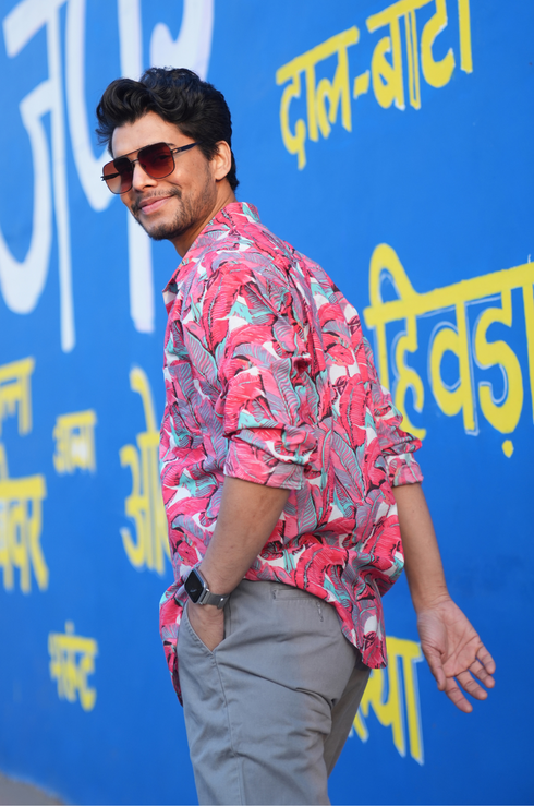 Palm Pink Cotton Men Shirt