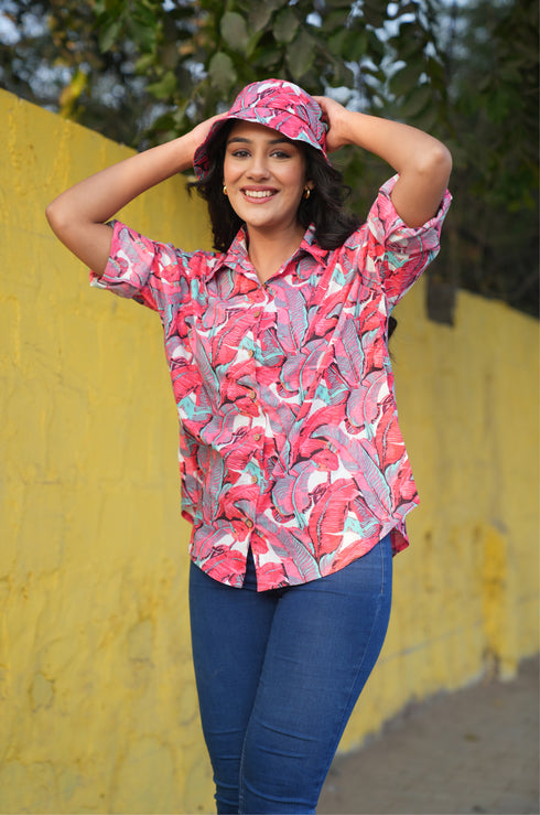 Palm Pink Shirt Twinning Set (Women & Men)