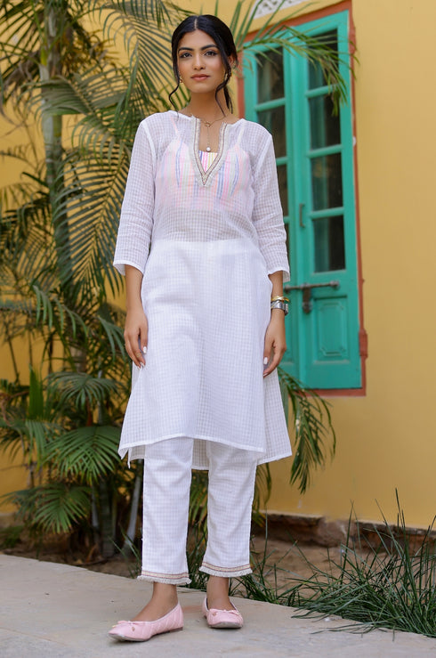 Peonia Kurta-Pant with Stripes Bralette - Set Of 3