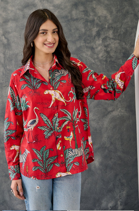 Meow Blue Cotton Shirt