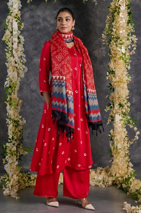 Bandhani A-line Modal Satin Kurta