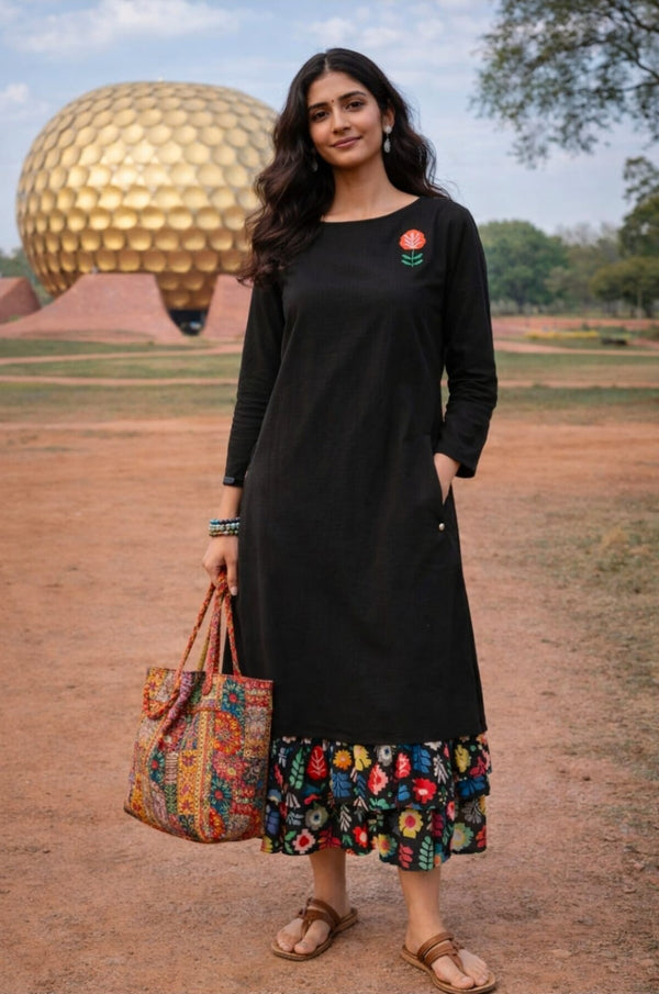 Bold Bloom Black Dress