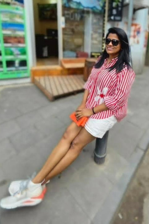 Daisy Stripe Shirt (Red & Pink)